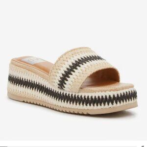 DV by Dolce Vita Peggie Sandals Woven Wedge Platform Slides Mule Beige/Black 6.5